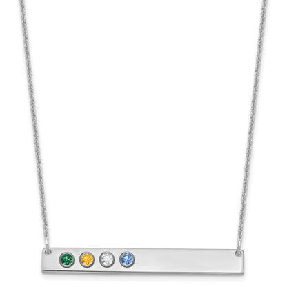 14K White Gold 14Kw 4 Birthstone W/ 18K Rhodium Plated Bezels Large Bar Necklace