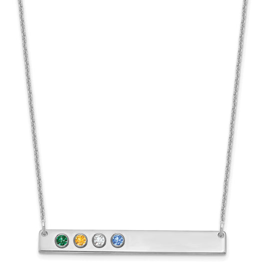 14K White Gold 14Kw 4 Birthstone W/ 18K Rhodium Plated Bezels Large Bar Necklace