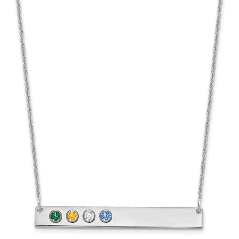 14K White Gold 14Kw 4 Birthstone W/ 18K Rhodium Plated Bezels Large Bar Necklace