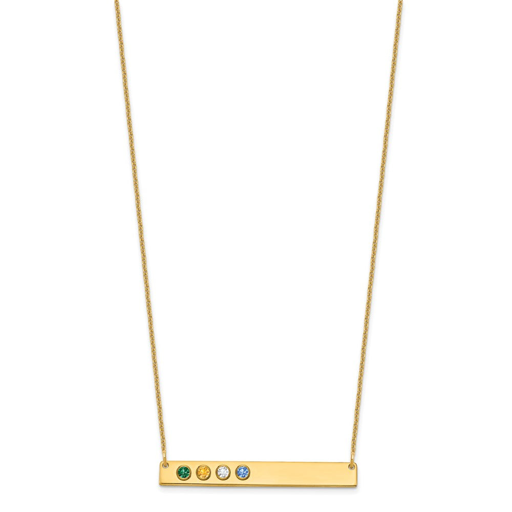 14K Yellow Gold 14Ky 4 Birthstone W/ Bezel Large Bar Necklace