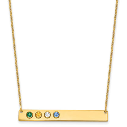 14K Yellow Gold 14Ky 4 Birthstone W/ Bezel Large Bar Necklace
