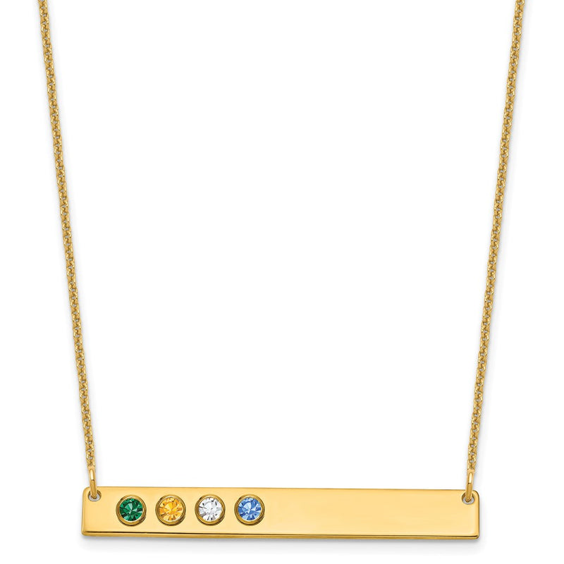 14K Yellow Gold 14Ky 4 Birthstone W/ Bezel Large Bar Necklace