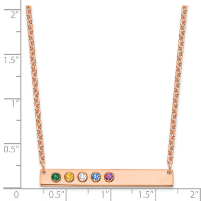 14K Rose Gold 5 Birthstone W/ Bezel Large Bar Necklace