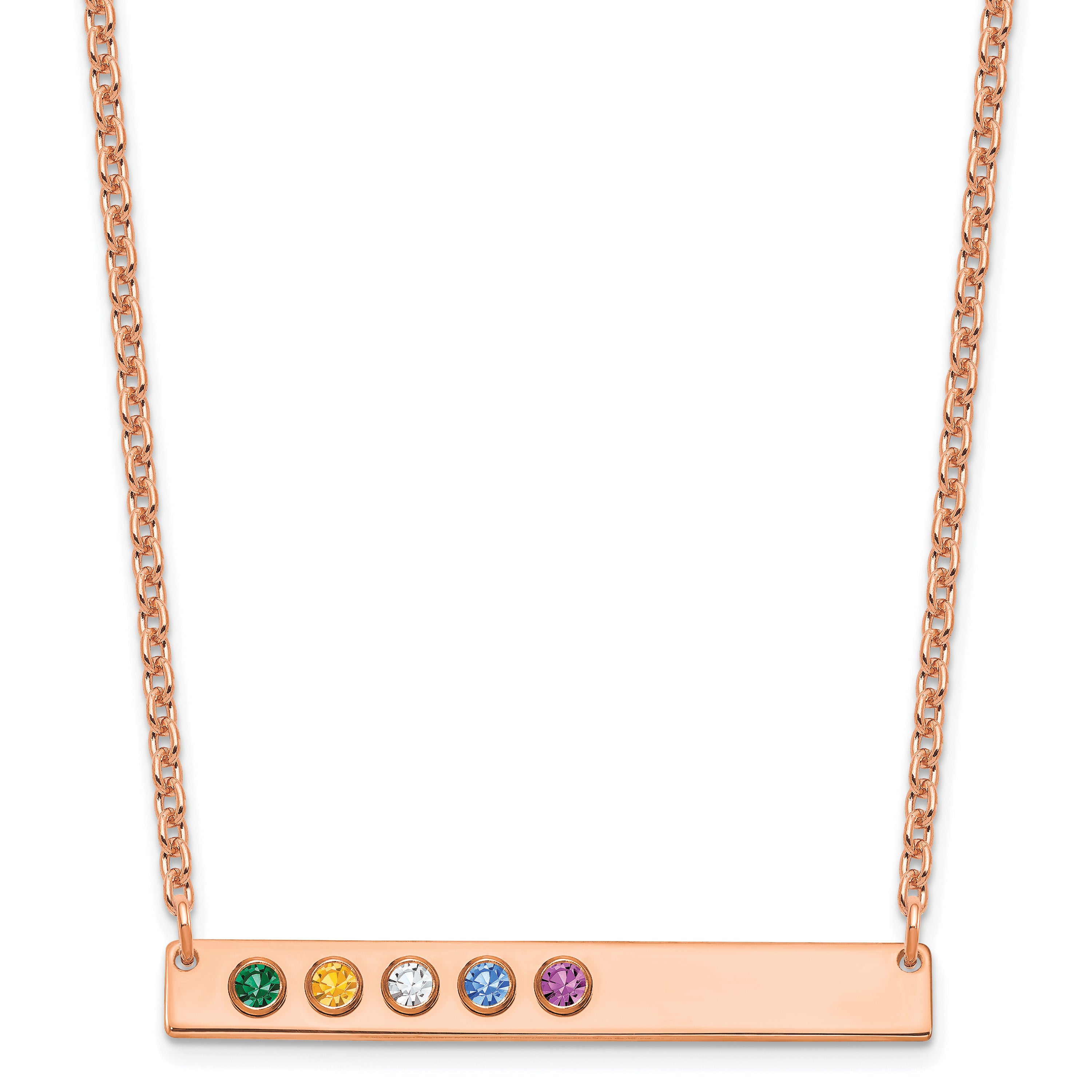 14K Rose Gold 5 Birthstone W/ Bezel Large Bar Necklace