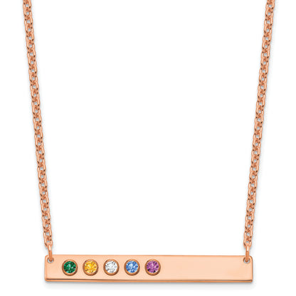 14K Rose Gold 5 Birthstone W/ Bezel Large Bar Necklace