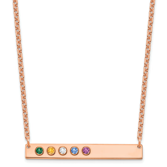 14K Rose Gold 5 Birthstone W/ Bezel Large Bar Necklace