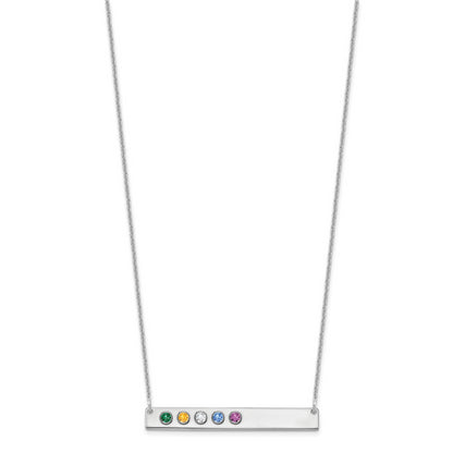 14K White Gold 14Kw 5 Birthstone W/ 18K Rhodium Plated Bezels Large Bar Necklace