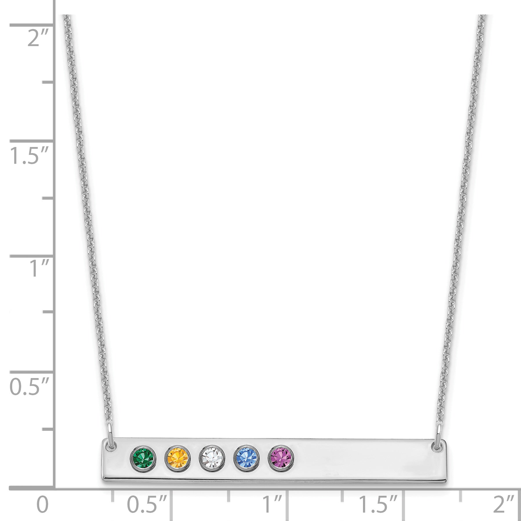 14K White Gold 14Kw 5 Birthstone W/ 18K Rhodium Plated Bezels Large Bar Necklace