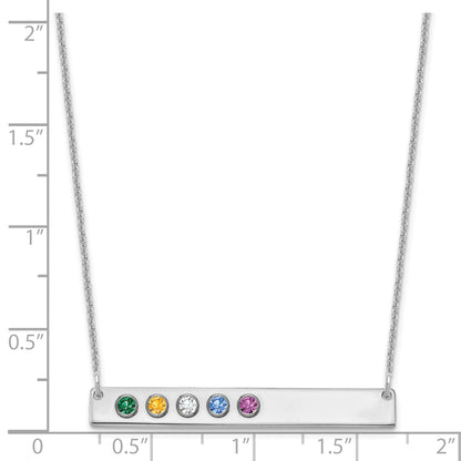 14K White Gold 14Kw 5 Birthstone W/ 18K Rhodium Plated Bezels Large Bar Necklace