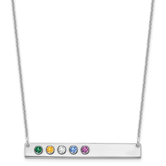 14K White Gold 14Kw 5 Birthstone W/ 18K Rhodium Plated Bezels Large Bar Necklace