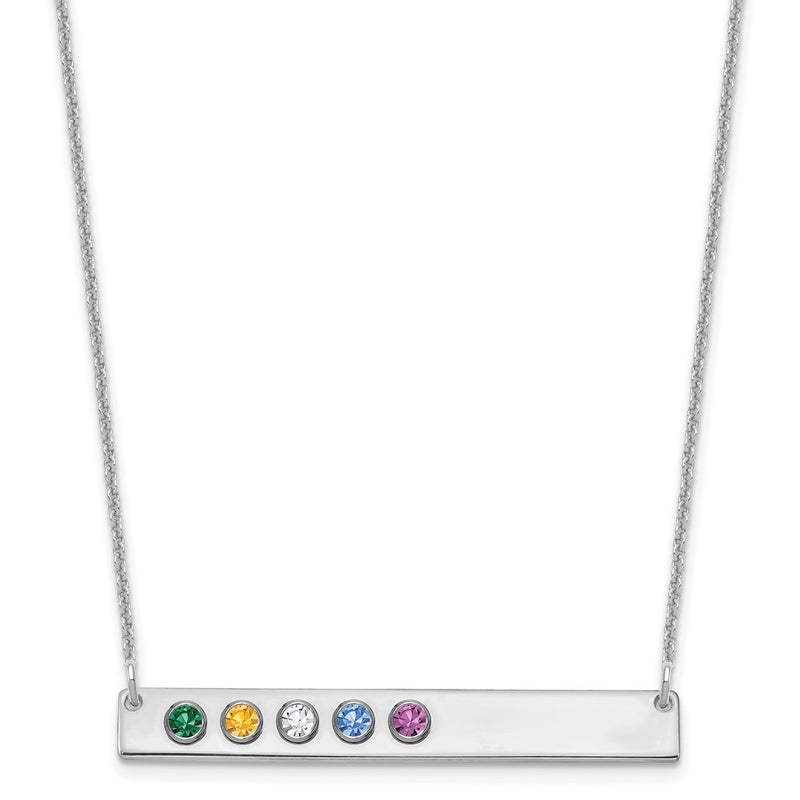 14K White Gold 14Kw 5 Birthstone W/ 18K Rhodium Plated Bezels Large Bar Necklace