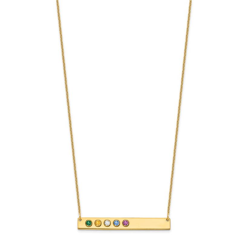 14K Yellow Gold 14Ky 5 Birthstone W/ Bezel Large Bar Necklace