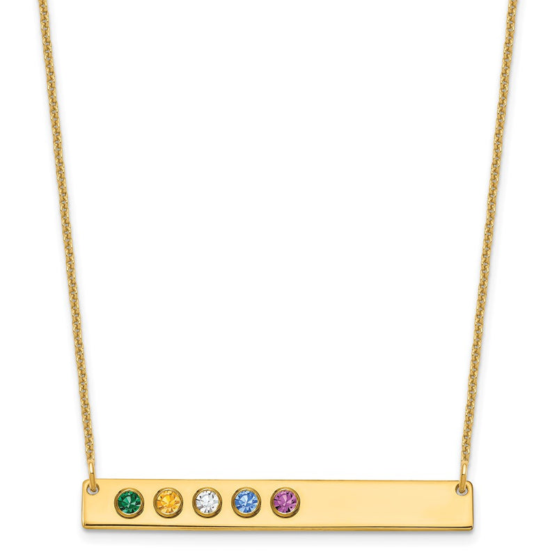 14K Yellow Gold 14Ky 5 Birthstone W/ Bezel Large Bar Necklace