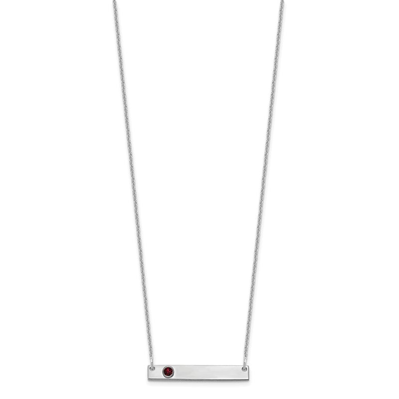 14K White Gold 14Kw 1 Birthstone W/ 18K Rhodium Plated Bezel Small Bar Necklace