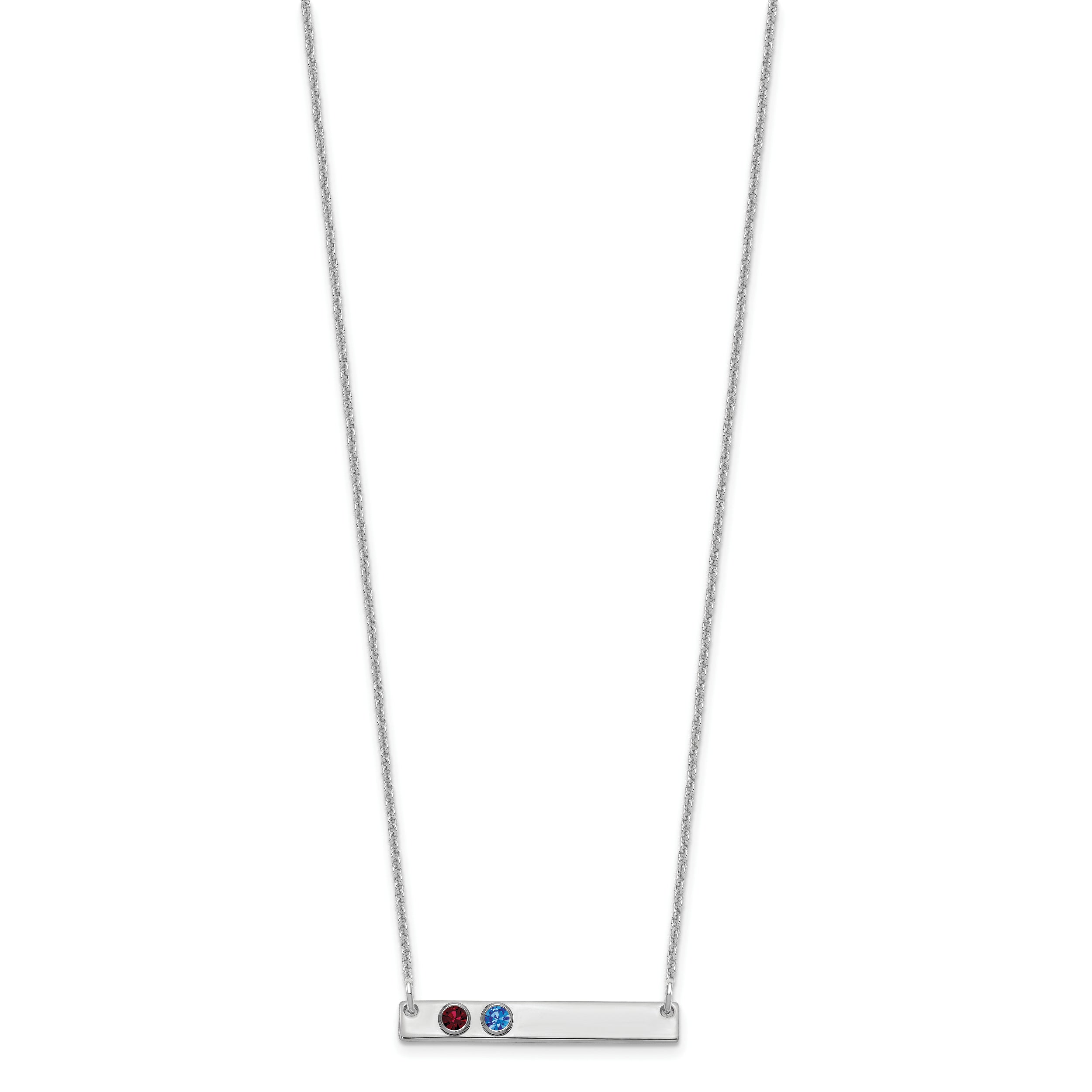 14K White Gold 14Kw 2 Birthstone W/ 18K Rhodium Plated Bezels Small Bar Necklace