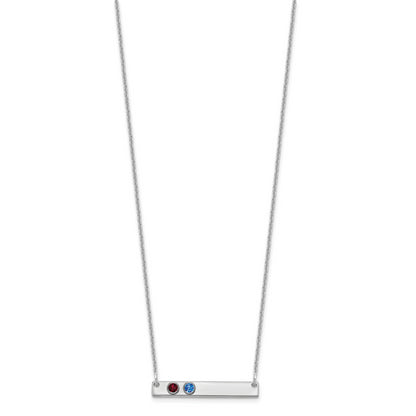14K White Gold 14Kw 2 Birthstone W/ 18K Rhodium Plated Bezels Small Bar Necklace