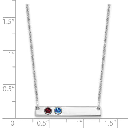 14K White Gold 14Kw 2 Birthstone W/ 18K Rhodium Plated Bezels Small Bar Necklace