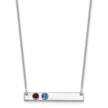 14K White Gold 14Kw 2 Birthstone W/ 18K Rhodium Plated Bezels Small Bar Necklace