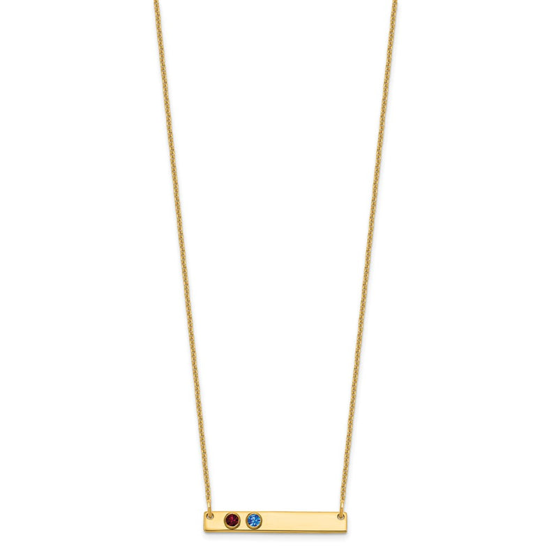 14K Yellow Gold 14Ky 2 Birthstone W/ Bezel Small Bar Necklace