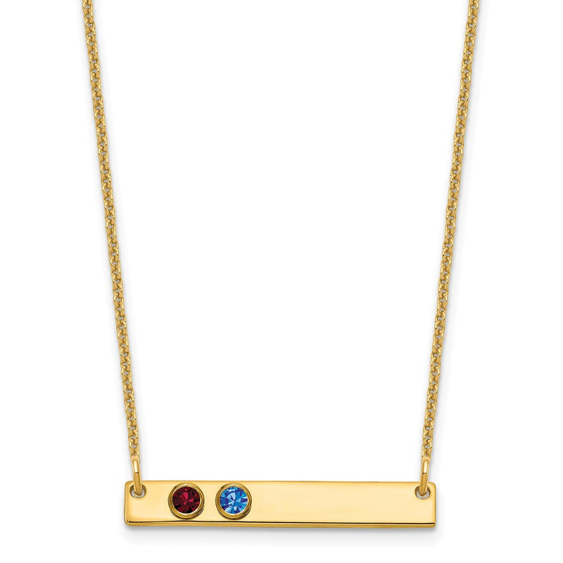 14K Yellow Gold 14Ky 2 Birthstone W/ Bezel Small Bar Necklace