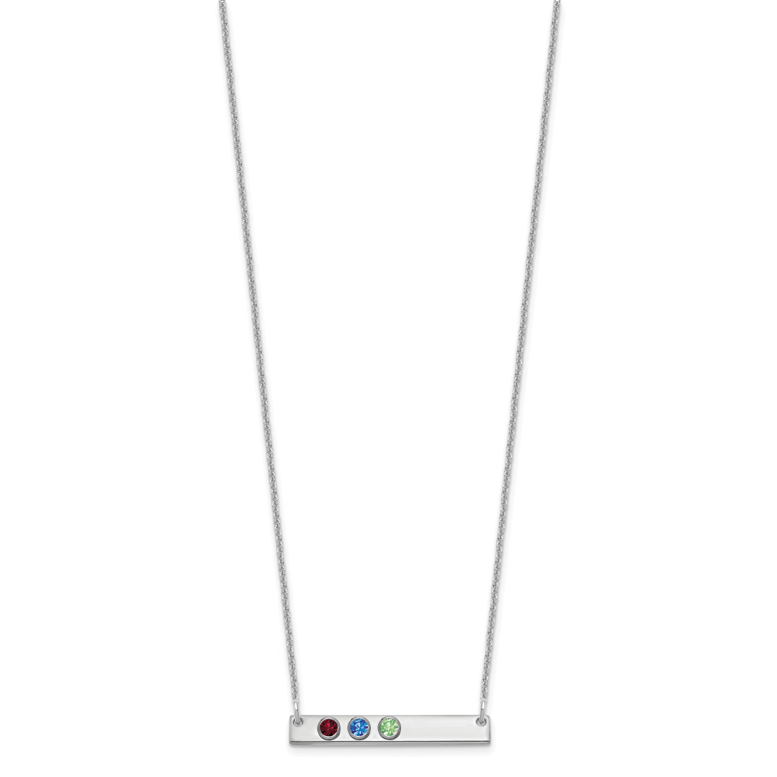 14K White Gold 14Kw 3 Birthstone W/ 18K Rhodium Plated Bezels Small Bar Necklace