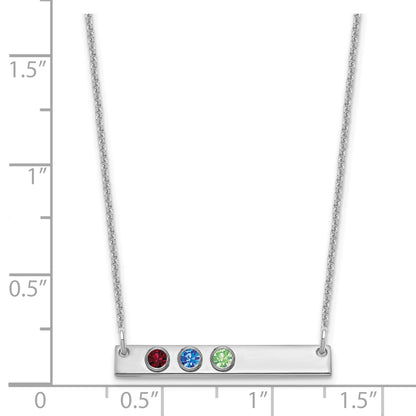 14K White Gold 14Kw 3 Birthstone W/ 18K Rhodium Plated Bezels Small Bar Necklace