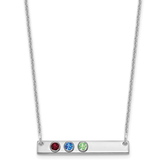 14K White Gold 14Kw 3 Birthstone W/ 18K Rhodium Plated Bezels Small Bar Necklace