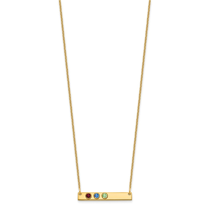 14K Yellow Gold 14Ky 3 Birthstone W/ Bezel Small Bar Necklace