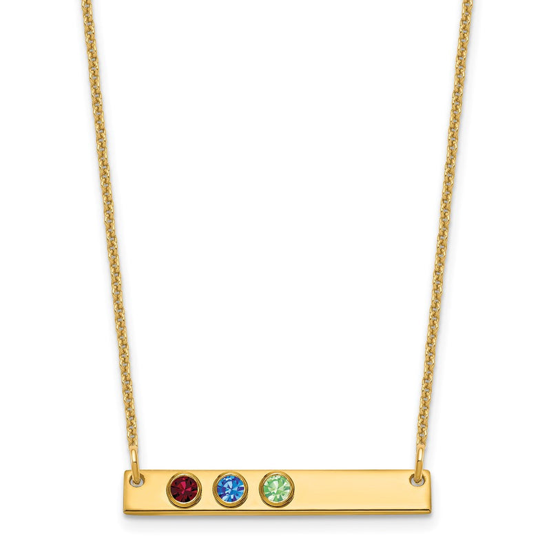 14K Yellow Gold 14Ky 3 Birthstone W/ Bezel Small Bar Necklace