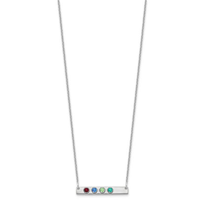 14K White Gold 14Kw 4 Birthstone W/ 18K Rhodium Plated Bezels Small Bar Necklace