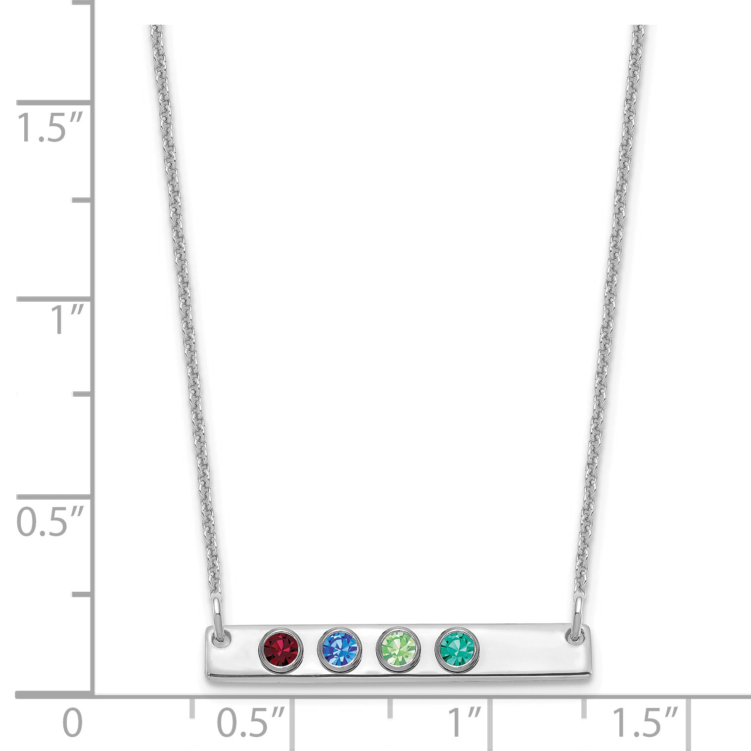 14K White Gold 14Kw 4 Birthstone W/ 18K Rhodium Plated Bezels Small Bar Necklace