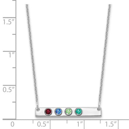 14K White Gold 14Kw 4 Birthstone W/ 18K Rhodium Plated Bezels Small Bar Necklace
