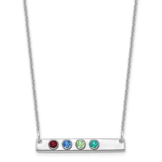 14K White Gold 14Kw 4 Birthstone W/ 18K Rhodium Plated Bezels Small Bar Necklace