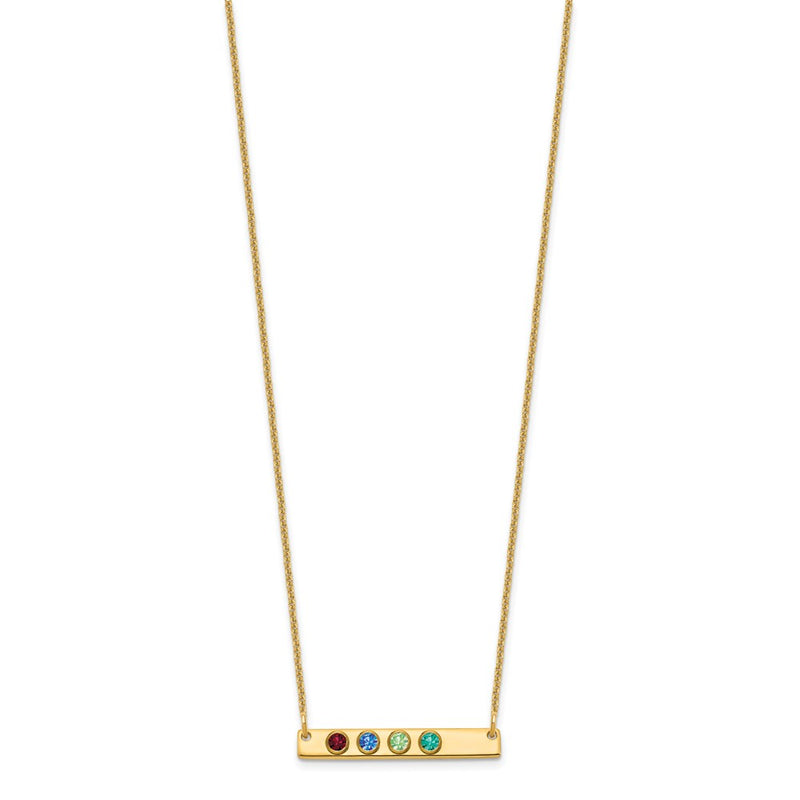 14K Yellow Gold 14Ky 4 Birthstone W/ Bezel Small Bar Necklace