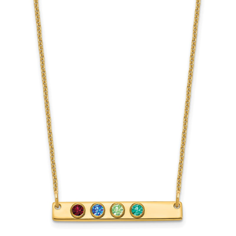 14K Yellow Gold 14Ky 4 Birthstone W/ Bezel Small Bar Necklace