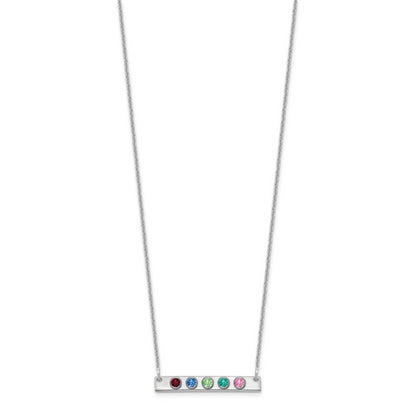 14K White Gold 14Kw 5 Birthstone W/ 18K Rhodium Plated Bezels Small Bar Necklace