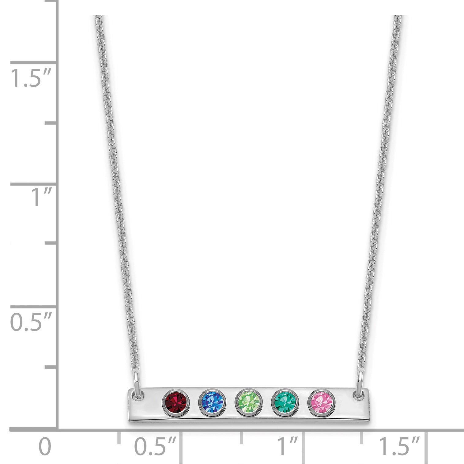 14K White Gold 14Kw 5 Birthstone W/ 18K Rhodium Plated Bezels Small Bar Necklace