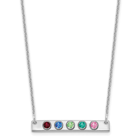 14K White Gold 14Kw 5 Birthstone W/ 18K Rhodium Plated Bezels Small Bar Necklace