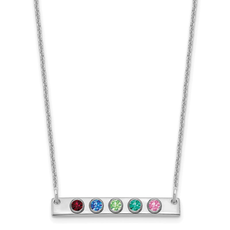 14K White Gold 14Kw 5 Birthstone W/ 18K Rhodium Plated Bezels Small Bar Necklace