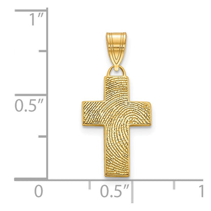 14K Yellow Gold Small Cross Fingerprint Pendant