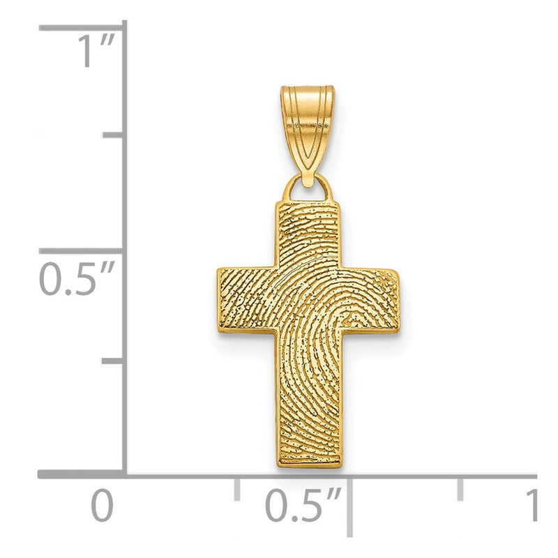 14K Yellow Gold Small Cross Fingerprint Pendant