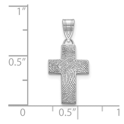 14K White Gold Small Cross Fingerprint Pendant