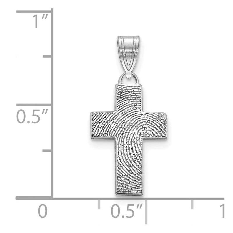 14K White Gold Small Cross Fingerprint Pendant