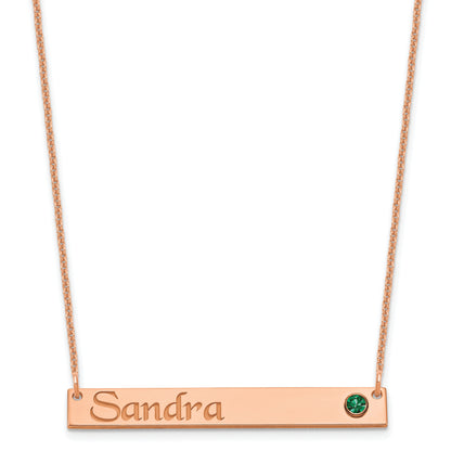 14K Rose Gold Personalized Bar W/ Bezel Birthstone Necklace