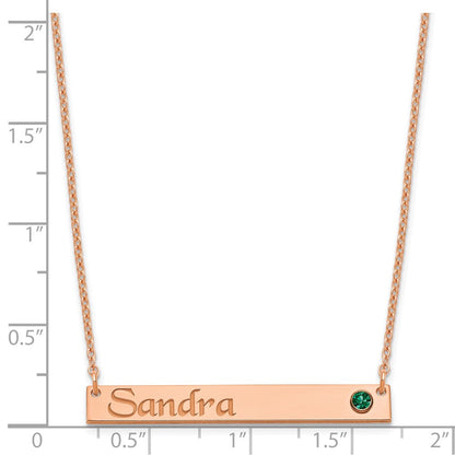 Rose Plated Personalized Bar W/ 14K Bezel Birthstone Necklace