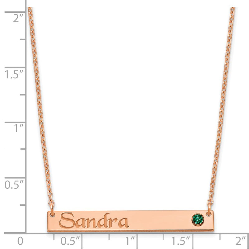 Rose Plated Personalized Bar W/ 14K Bezel Birthstone Necklace