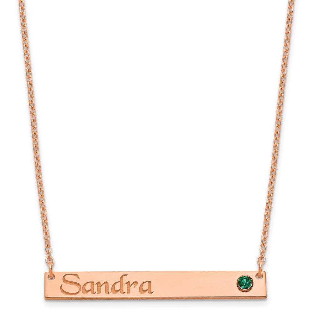 Rose Plated Personalized Bar W/ 14K Bezel Birthstone Necklace