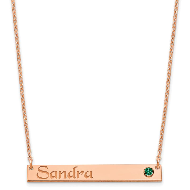 Rose Plated Personalized Bar W/ 14K Bezel Birthstone Necklace