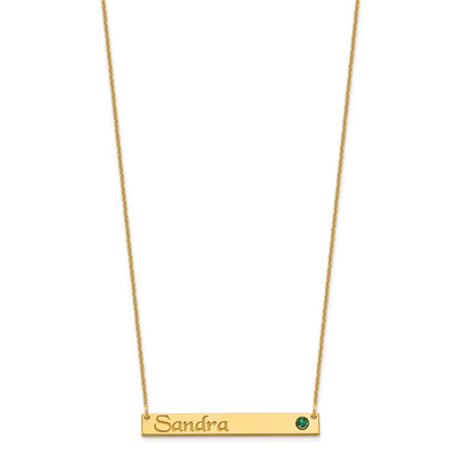 14K Yellow Gold Personalized Bar W/ Bezel Birthstone Necklace