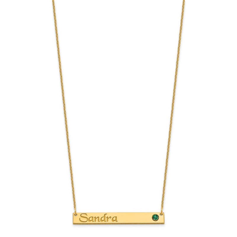14K Yellow Gold Personalized Bar W/ Bezel Birthstone Necklace